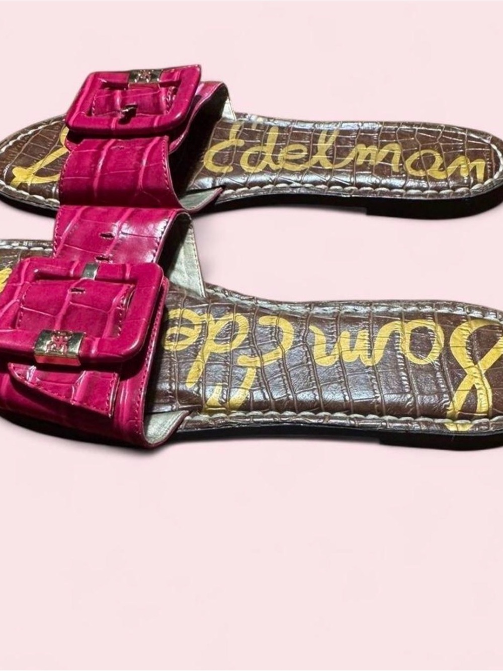 Sam Edelman Pink Croc Embossed Buckle Slide Size 7.5 - Picture 5 of 13